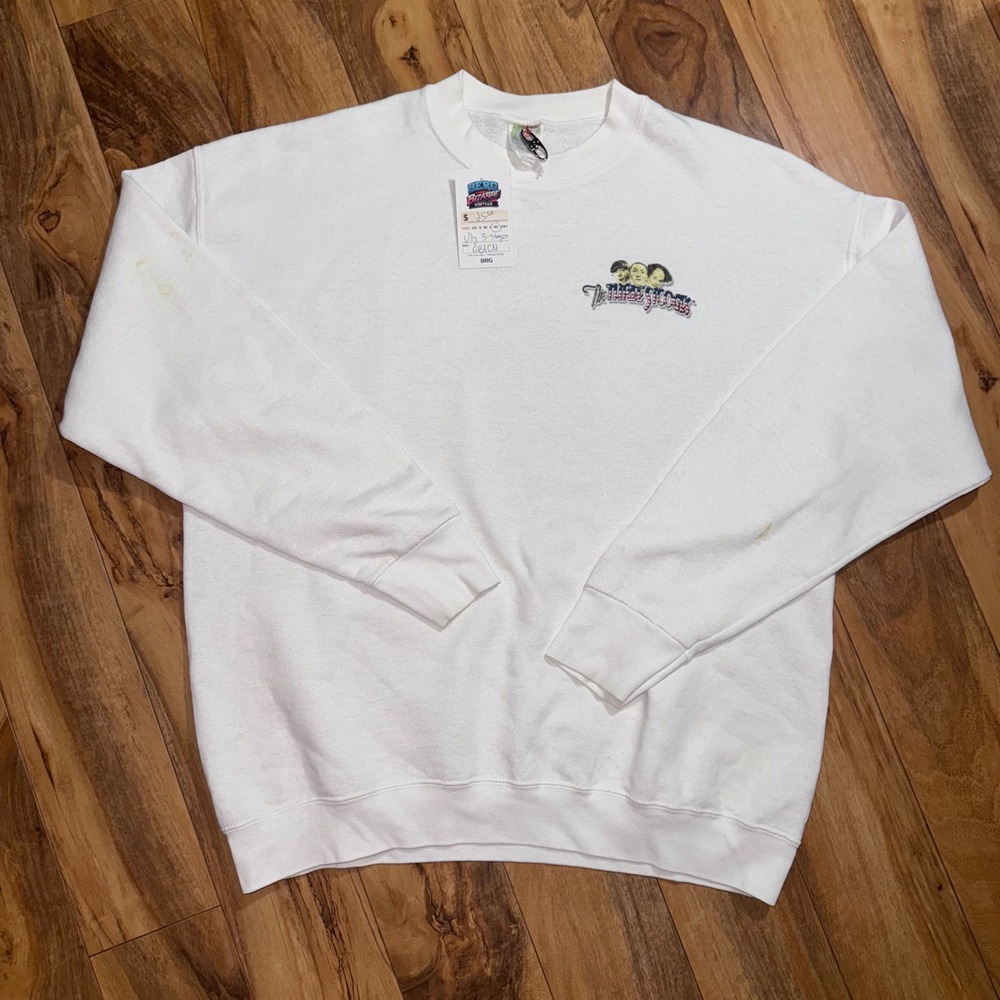 Fruit of the Loom Three Stooges Sweatshirt Men XL White Good 2001 Graphic Fleece